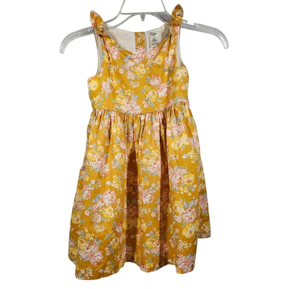 OshKosh B'Gosh Sleeveless Cotton Gold Floral Dress Size 5T